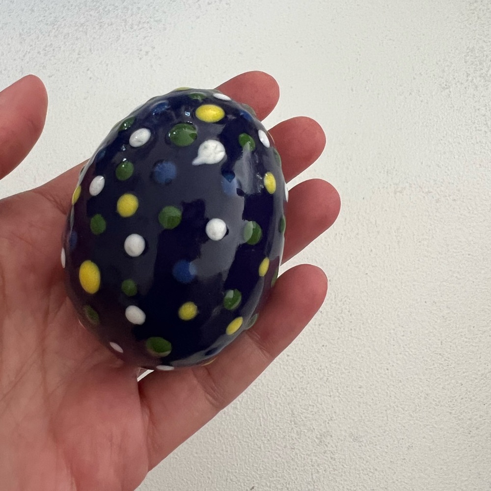Porcelain painted egg with polka dots